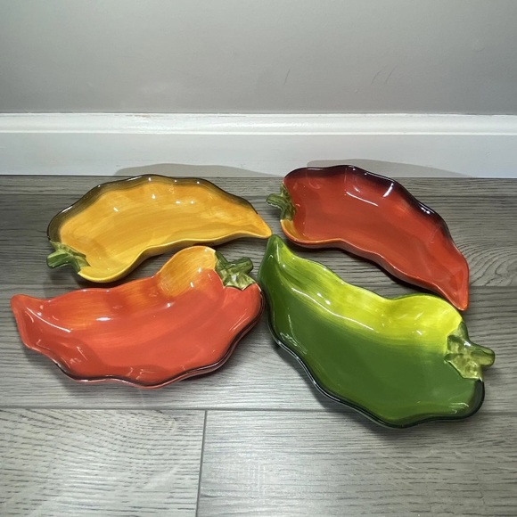 4 Clay Art La Mesa Jalapeño Chili Pepper Salsa Bowls Chip/Dip Serving Dish, Four - Picture 2 of 12